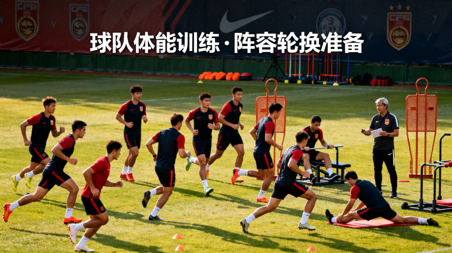 球队在训练场进行体能训练，用于阵容轮换话题配图